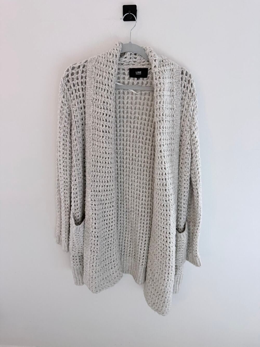 LINE the Label Light Gray Open Front Chunky Knit Wool Blend Cardigan-Size S